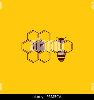 Honey comb vecteur conception de logo et de l'apiculture. Fleur et abeille à partir de formules chimiques en forme d'abeille Illustration de Vecteur