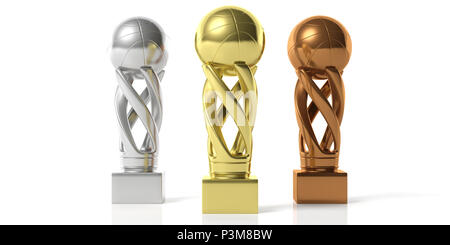 Gagnants de basket-ball. Basket-ball, d'or argent et bronze trophies isolé sur fond blanc. 3d illustration Banque D'Images