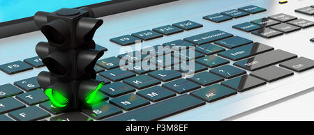 Feu vert concept d'entreprise. Feu vert, rendez-signal, sur un ordinateur portable, bannière. 3d illustration Banque D'Images