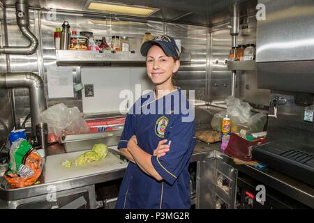 Océan Pacifique (Juillet 13, 2016) - 3e classe spécialiste culinaire Catherine Collins, de Jefferson, Ohio, est attribué à l'USS missiles de William P. Lawrence (DDG 110). 'Je pense que c'est vraiment intéressant de partir à la mer avec tous les autres navires, a dit Collins. 'Il a été grand obtenir une chance de rencontrer les marins de toutes les autres marines et interagir avec eux." Vingt-six nations, plus de 40 navires et sous-marins, plus de 200 avions et 25 000 personnes participent à l'exercice du 30 juin au 4 août, dans et autour de l'Îles Hawaïennes et S Banque D'Images