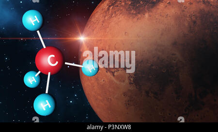 Molécule de méthane avec fond Mars Banque D'Images