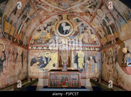 PINTURA MURALE DE LA ERMITA DE LA VERA CRUZ DE MADERUELO - SIGLO XII - EN PRIMER TERMINO DE GUILS FRONTALE - ROMANICO ESPAÑOL. Auteur : anonyme. Emplacement : Museo del Prado-PINTURA, MADRID, ESPAGNE. Banque D'Images