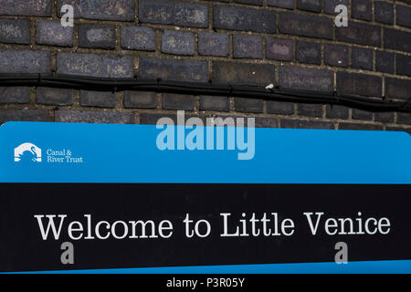 Bienvenue à la petite Venise signe à Paddington, Londres, Angleterre, Royaume-Uni Banque D'Images