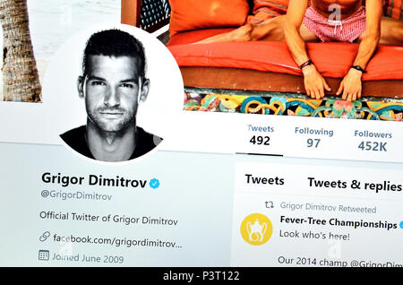 Grigor Dimitrov Twitter page (2018) Banque D'Images