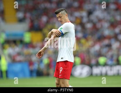 Moscou, Russie. 19 Juin, 2018. firo : 19.06.2018, Novgorod, football, soccer, l'équipe nationale, la Coupe du Monde 2018 en Russie, la Russie, la Coupe du Monde 2018 en Russie, la Russie, la Coupe du Monde 2018, la Russie La Russie, M15, la Pologne - Sénégal, Robert Lewandowski, Pologne avec Kapitansbinde | Conditions de crédit dans le monde entier : dpa/Alamy Live News Banque D'Images