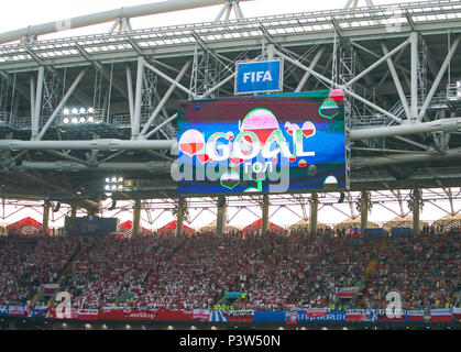 Moscou, Russie. 19 Jun, 2018. Pologne- Sénégal, Soccer, Moscou, le 19 juin 2018 Tableau d'affichage, écran, Screenboard, numérique, LED, écran, moniteur, résultat final, but POLOGNE - SÉNÉGAL 1-2 Coupe du Monde FIFA Football 2018 en Russie, la saison 2018/2019, le 19 juin 2018 S p a r t a k Stadium de Moscou, Russie. © Peter Schatz / Alamy Live News Banque D'Images