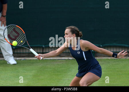 Birmingham, UK. 19 Jun, 2018. Barbora Strycova de la République tchèque en action pendant son match contre Jennifer Brady de l'USA. Nature Valley Classic 2018, International Women's tennis, jour 2 à l'Edgbaston Priory Club à Birmingham, en Angleterre, le mardi 19 juin 2018. Photos par Andrew Verger/Alamy Live News Banque D'Images