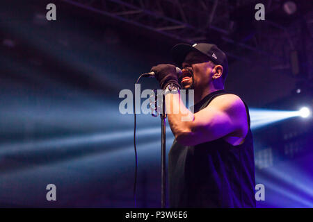 Zagreb, Croatie. 19 Jun, 2018. Body Count, le groupe de heavy metal américain, effectue un concert live à à Zagreb. Ici le chanteur et rappeur Ice-T est représenté sur scène. Credit : Deyan Baric/Alamy Live News Banque D'Images