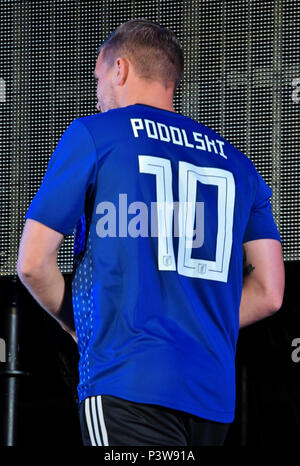 Lukas Podolski, 19 juin 2018, Tokyo, Japon : Lukas Podolski en avant du Vissel Kobe assiste à l'affichage d'événements publics pour FIFA World Cup Match 2018 La Russie entre le Japon et la Colombie à l'Aqua City à Odaiba, Tokyo, Japon le 19 juin 2018. Banque D'Images