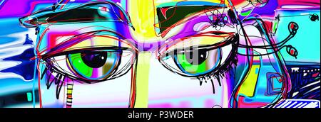 Digital art abstrait poster avec doodle yeux humains Illustration de Vecteur