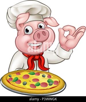 Caractère de cochon Cartoon Pizza Chef Illustration de Vecteur
