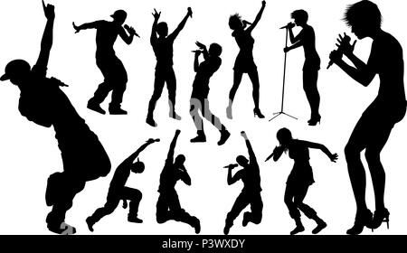 Chanteurs de Pop Rock Star Hiphop Silhouettes Illustration de Vecteur