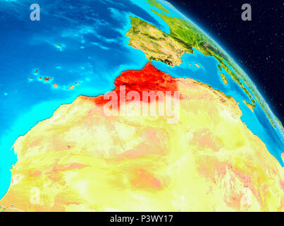 Vue de l'espace du Maroc a souligné en rouge sur la planète Terre. 3D illustration. Éléments de cette image fournie par la NASA. Banque D'Images