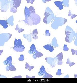 Modèle transparent avec des silhouettes de papillons bleu aquarelle isolé sur fond blanc. Vector Art illustration. Illustration de Vecteur