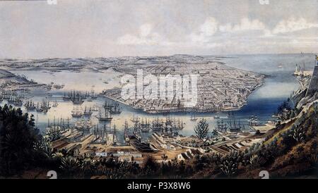 LITOGRAFIA S XIX-CIUDAD Y PUERTO DE LA HABANA. Lieu : MUSÉE NAVAL / MINISTERIO DE MARINA, MADRID, ESPAGNE. Banque D'Images