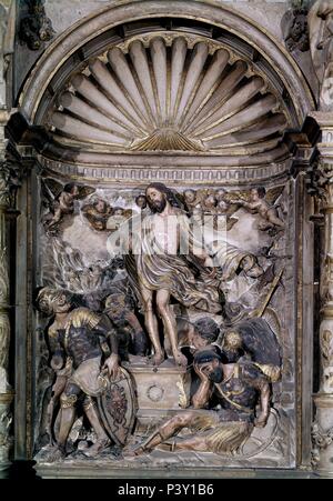 RETABLO MAYOR-DET. Auteur : Damià forment (1480-1540). Emplacement : CATEDRAL, Barbastro, HUESCA, ESPAGNE. Banque D'Images