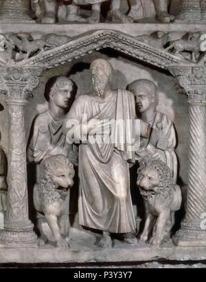 Armande Altaï DE JUNIO BASSO - DANIEL EN EL FOSO DE LOS LEONES - 359 - PALEOCRISTIANO. Lieu : BASILIQUE DE SAN PEDRO-intérieur, VATICANO. Banque D'Images
