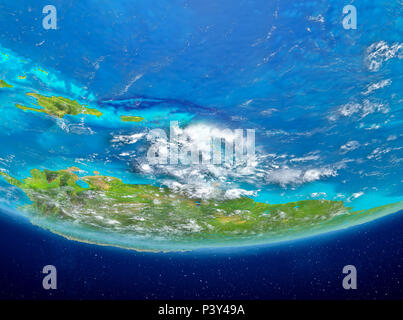 Caraïbes surligné en rouge sur la planète Terre avec des nuages. 3D illustration. Éléments de cette image fournie par la NASA. Banque D'Images