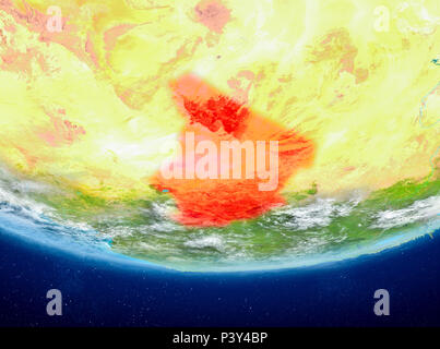 Le Tchad a souligné en rouge sur la planète Terre avec des nuages. 3D illustration. Éléments de cette image fournie par la NASA. Banque D'Images