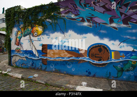 Beco do Batman situado na Vila Madalena, Zona oeste de São Paulo. Banque D'Images