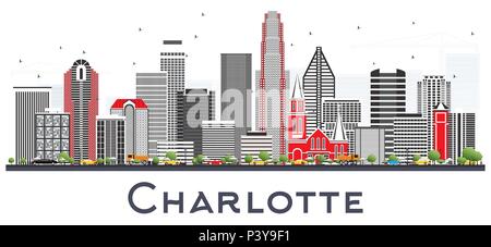 Charlotte NC Ville avec immeubles gris isolé sur blanc. Vector Illustration. Les voyages d'affaires et tourisme Concept avec l'architecture moderne. Illustration de Vecteur