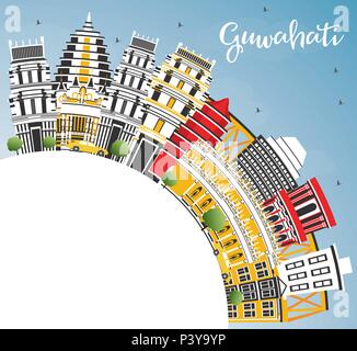 L'Inde Guwahati City Skyline avec les bâtiments, de couleur bleu ciel et l'espace de copie. Vector Illustration. Les voyages d'affaires et tourisme Concept Illustration de Vecteur