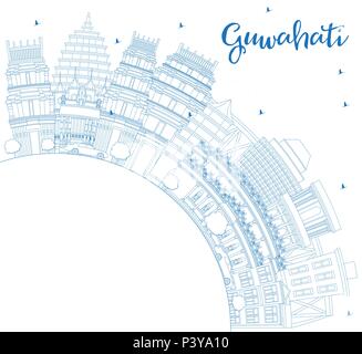 Décrire l'Inde Guwahati City Skyline bleu avec les bâtiments et l'espace de copie. Vector Illustration. Les voyages d'affaires et tourisme Concept Illustration de Vecteur