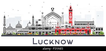 L'Inde Lucknow City Skyline avec bâtiments gris isolé sur blanc. Vector Illustration. Les voyages d'affaires et tourisme Concept avec l'architecture moderne. Illustration de Vecteur