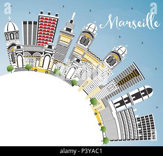 Marseille France Ville avec des bâtiments gris, ciel bleu et copier l'espace. Vector Illustration. Les voyages d'affaires et tourisme Concept Illustration de Vecteur