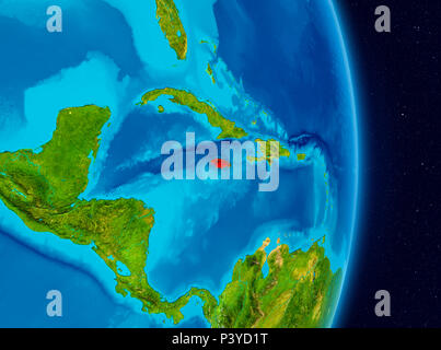 Pays de la Jamaïque en rouge sur la planète Terre. 3D illustration. Éléments de cette image fournie par la NASA. Banque D'Images