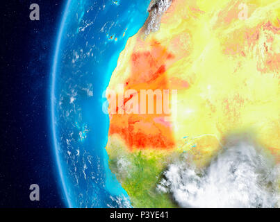 Carte de la Mauritanie en vue de l'espace sur la planète Terre avec des nuages et de l'atmosphère. 3D illustration. Éléments de cette image fournie par la NASA. Banque D'Images