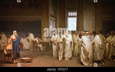 L'école italienne. Appio Claudio entrant dans le sénat Romain. 3ème-4ème siècle avant JC. Rome, Palais du Sénat. Auteur : Cesare Maccari (1840-1919). Lieu : Palais Madama-SENADO, ITALIA. Banque D'Images