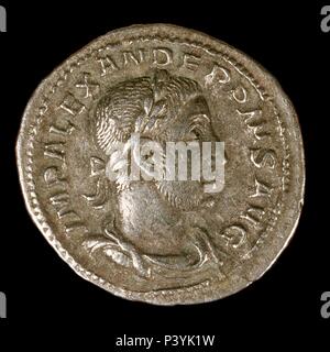 Denier du règne de Severus Alexander (235 A.C.). Rome, musée national romain. L'Italie. Emplacement : Museo Nacional Palacio ROMANO / MASSIMO, ROME, ITALIE. Banque D'Images