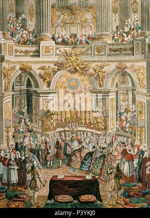 Mariage de Louis XVI et Marie-Antoinette à Versailles chapelle royale, le 16 mai 1770. Auteur : DERRAIS. Lieu : BIBLIOTHÈQUE NATIONALE. Banque D'Images