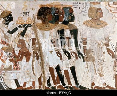 TUMBA DE NUBIAN - ARRIVÉE UN TEBAS DE UNA PRINCESA ETIOPE DINASTIA - XVIII - CEUX PINTURA. Emplacement : BRITISH MUSEUM, LONDRES, ANGLETERRE. Banque D'Images