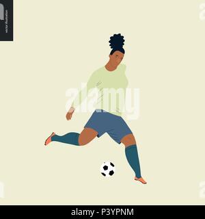 Womens football européen, joueur de football - télévision vector illustration of a european football player botter un ballon de soccer de l'équipement Illustration de Vecteur