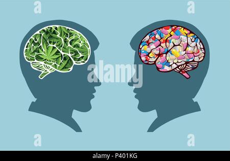 L'usage médical de la marijuana et de concept de soins de santé. La médecine traditionnelle par rapport à d'autres options avec le cannabis Illustration de Vecteur