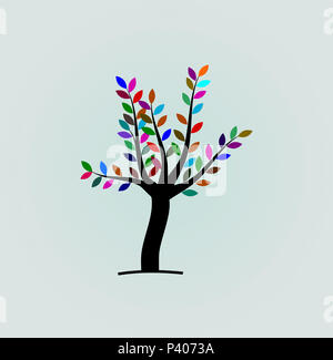 Arbre avec des feuilles coloré illustrations Banque D'Images