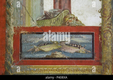 Dans la scène représentée Naval fresque romaine dans l'Ixion pièce dans la maison des Vettii (Casa dei Vettii) dans le site archéologique de Pompéi (Pompei) près de Naples, Campanie, Italie. Banque D'Images