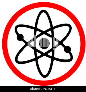 Symbole de l'atome nucléaire circulaire attention red road sign interdiction isolé sur fond blanc Banque D'Images