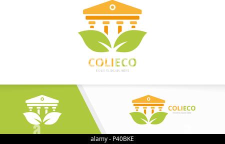 Banque de la feuille et vecteur de combinaison. Colonne et eco Symbole ou icône. Le juge unique et organique modèle de conception de logo. Illustration de Vecteur