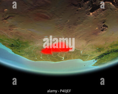 Le Burkina Faso à partir de l'orbite de la planète Terre de nuit avec des textures très détaillées. 3D illustration. Éléments de cette image fournie par la NASA. Banque D'Images