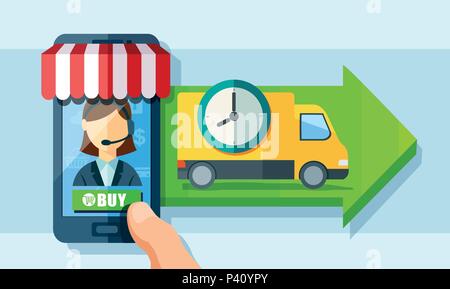 Service de livraison via la technologie mobile moderne Illustration de Vecteur