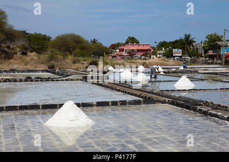 Champs de sel dans la région de Tamarin, Ile Maurice Banque D'Images