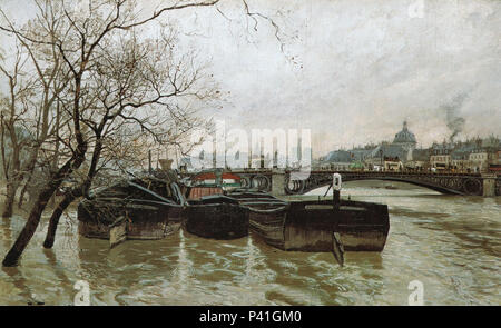 Frits Thaulow - inondation par la Seine Banque D'Images