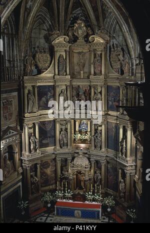 Autel DEL RETABLO MAYOR DE LA IGLESIA DEL MONASTERIO DE GUADALUPE - 1614. Auteur : Juan Gómez de Mora (1586-1646). Emplacement : MONASTERIO-intérieur, Guadalupe, Caceres, ESPAGNE. Banque D'Images