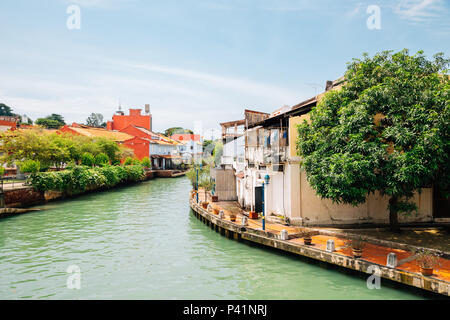 Rivière Malacca town, vieux bâtiments et canal en Malaisie Banque D'Images