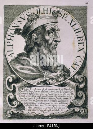 ALFONSO II EL CASTO (759-842) REY DE ASTURIAS ENTRE LOS AÑOS 792 Y 842 - SÉRIE ET EFFIGIES REGUM HISPANIAE - GRAVURE SIGLO XVII. Auteur : Arnoldo van Westerhout (1651-1725). Emplacement : BIBLIOTECA NACIONAL-COLECCION, MADRID, ESPAGNE. Banque D'Images