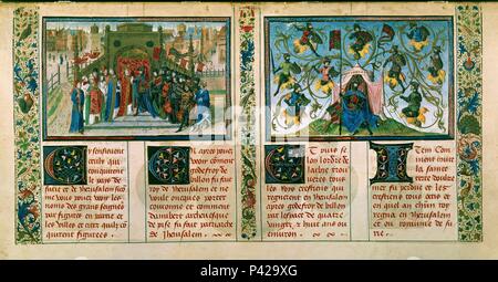 CRONICAS DE LAS CRUZADAS-1ªCRUZADA-GODOFREDO DE BOUILLON-CORONADO 1erREY DE JERUSALEN - MANUSCRITO DEL SIGLO XV. Auteur : Dreux Jean (fl. 1448-1468). Emplacement : BIBLIOTECA NACIONAL-COLECCION, WIEN, Autriche. Banque D'Images