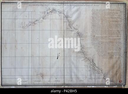 PLANO DE LA COSTA DE LA CALIFORNIE SEPTENTRIONALE - año 1791. Auteur : JUAN FRANCISCO DE LA BODEGA. Lieu : MUSÉE NAVAL / MINISTERIO DE MARINA, MADRID, ESPAGNE. Banque D'Images